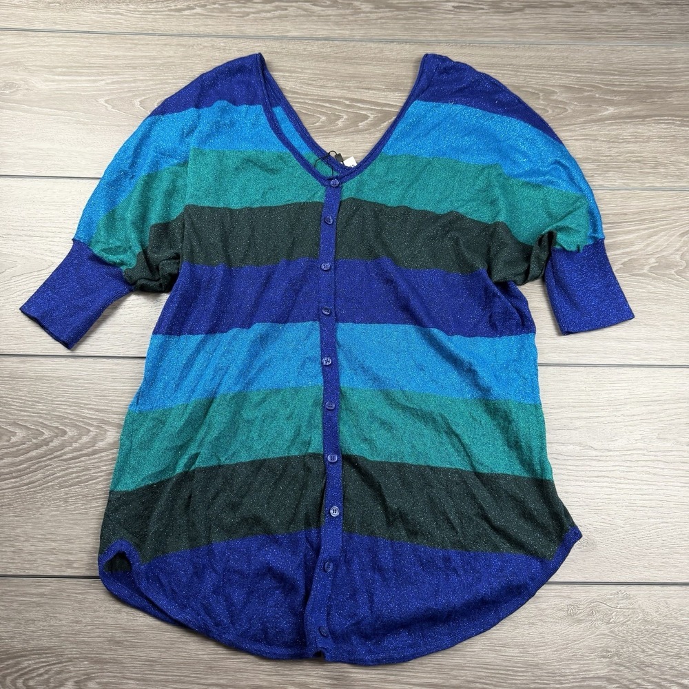 Express Women's Deep V Neck Striped Sparkle Sweater Size Large New